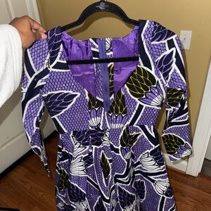 Purple Patterned Dress with Floral Design